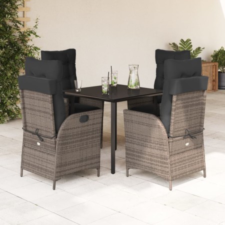 Set comedor de jardín 5 piezas con cojines ratán sintético gris en Conjuntos de jardín | Comprar online en Foru.es