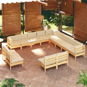 Muebles de jardín 13 pzas y cojines madera maciza de pino crema de , Conjuntos de jardín - Ref: Foro24-3096887, Precio: 951,5...