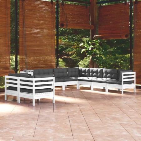 Muebles de jardín 9 pzas y cojines blanco madera maciza de pino de , Conjuntos de jardín - Ref: Foro24-3096900, Precio: 845,3...