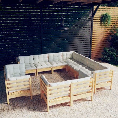 Muebles de jardín 11 pzas y cojines madera maciza de pino crema de , Conjuntos de jardín - Ref: Foro24-3096935, Precio: 946,2...