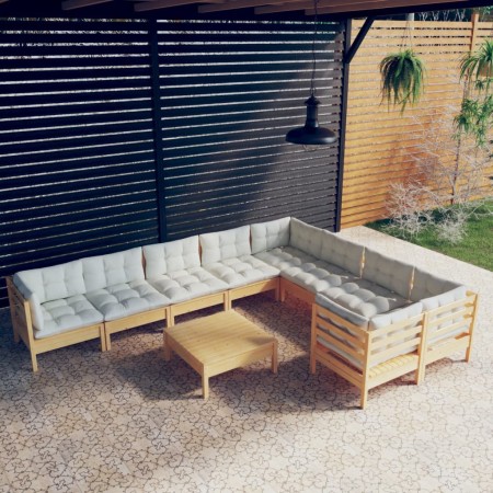 Muebles de jardín 10 piezas y cojines madera de pino crema de , Conjuntos de jardín - Ref: Foro24-3096989, Precio: 855,49 €, ...