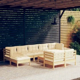 Garden furniture 10 pieces and cushions solid cream pine wood by , Garden sets - Ref: Foro24-3097133, Price: 870,24 €, Discou...
