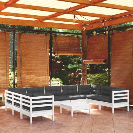 Muebles de jardín 10 pzas con cojines blanco madera de pino de , Conjuntos de jardín - Ref: Foro24-3097326, Precio: 893,71 €,...