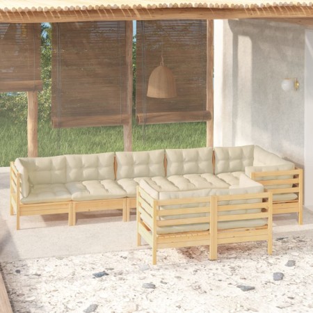 Muebles de jardín 8 pzas y cojines madera maciza de pino crema de , Conjuntos de jardín - Ref: Foro24-3096502, Precio: 748,34...