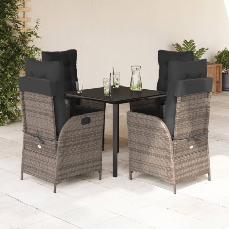 Set comedor de jardín 5 piezas con cojines ratán sintético gris en Conjuntos de jardín | Comprar online en Foru.es