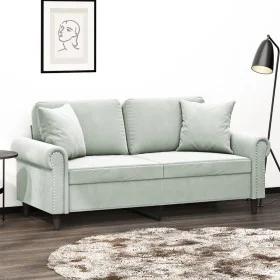 Sofá de 2 plazas con cojines terciopelo gris claro 140 cm de , Sofás - Ref: Foro24-3200945, Precio: 200,70 €, Descuento: %