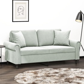Sofá de 2 plazas con cojines terciopelo gris claro 140 cm de , Sofás - Ref: Foro24-3200945, Precio: 233,84 €, Descuento: %