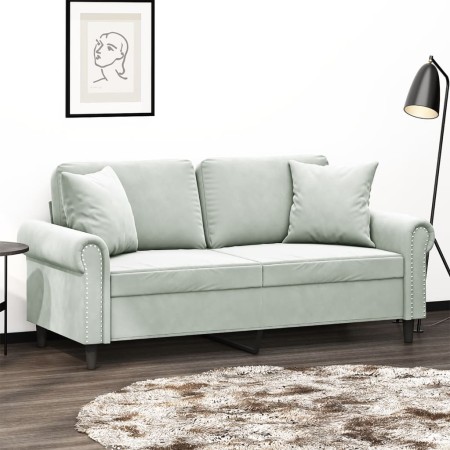Sofá de 2 plazas con cojines terciopelo gris claro 140 cm de , Sofás - Ref: Foro24-3200945, Precio: 233,84 €, Descuento: %