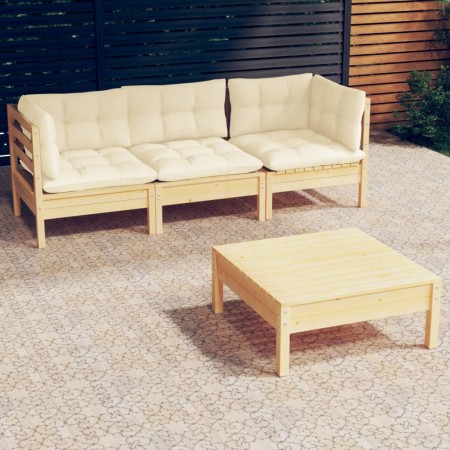 Muebles de jardín 4 piezas con cojines madera de pino crema de , Conjuntos de jardín - Ref: Foro24-3096106, Precio: 357,35 €,...