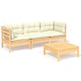 Muebles de jardín 4 piezas con cojines madera de pino crema de , Conjuntos de jardín - Ref: Foro24-3096106, Precio: 357,35 €,...