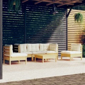 Muebles de jardín 6 pzas y cojines madera maciza de pino crema de , Conjuntos de jardín - Ref: Foro24-3096190, Precio: 485,06...