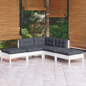 Muebles de jardín 5 pzas con cojines blanco madera de pino de , Conjuntos de jardín - Ref: Foro24-3096311, Precio: 412,11 €, ...