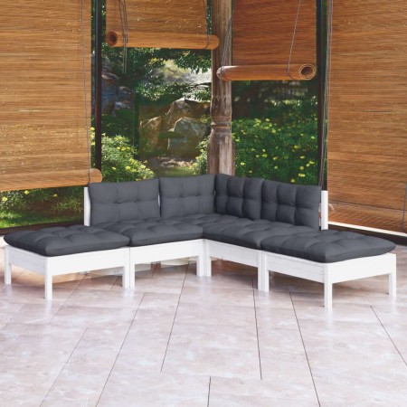 Muebles de jardín 5 pzas con cojines blanco madera de pino de , Conjuntos de jardín - Ref: Foro24-3096311, Precio: 412,11 €, ...