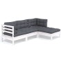 Muebles de jardín 4 pzas con cojines blanco madera de pino de , Conjuntos de jardín - Ref: Foro24-3096347, Precio: 363,46 €, ...