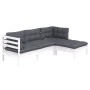 Muebles de jardín 4 pzas con cojines blanco madera de pino de , Conjuntos de jardín - Ref: Foro24-3096347, Precio: 363,46 €, ...