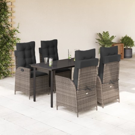 Set comedor de jardín 5 piezas con cojines ratán sintético gris en Conjuntos de jardín | Comprar online en Foru.es