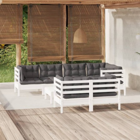 Muebles de jardín 8 pzas con cojines blanco madera maciza pino de , Conjuntos de jardín - Ref: Foro24-3096497, Precio: 750,76...