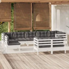 Muebles de jardín 9 pzas y cojines blanco madera maciza de pino de , Conjuntos de jardín - Ref: Foro24-3096527, Precio: 833,9...