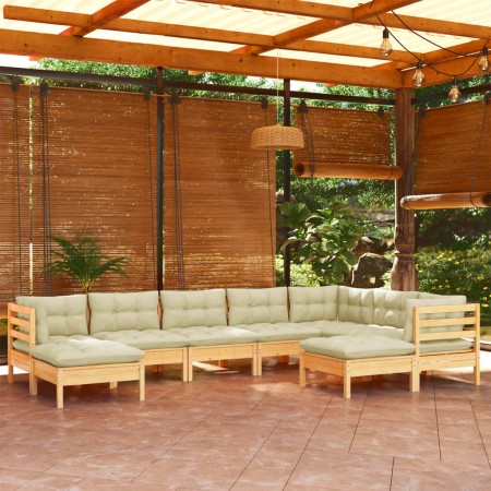 Muebles de jardín 9 pzas y cojines madera maciza de pino crema de , Conjuntos de jardín - Ref: Foro24-3096707, Precio: 794,10...
