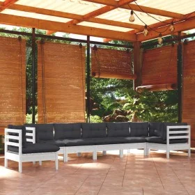 Muebles de jardín 8 pzas y cojines blanco madera maciza de pino de , Conjuntos de jardín - Ref: Foro24-3096732, Precio: 733,3...