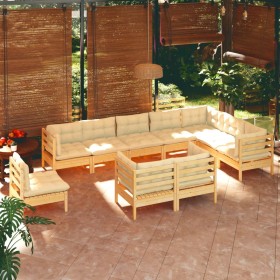 Muebles de jardín 10 pzas y cojines madera maciza de pino crema de , Conjuntos de jardín - Ref: Foro24-3096779, Precio: 877,0...
