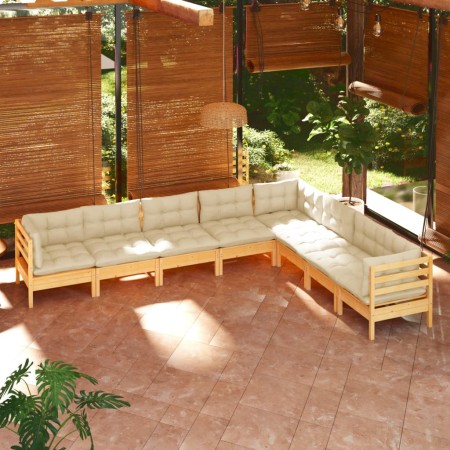 Muebles de jardín 8 pzas y cojines madera maciza de pino crema de , Conjuntos de jardín - Ref: Foro24-3096803, Precio: 729,00...
