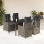 Set comedor de jardín 5 piezas con cojines ratán sintético gris en Conjuntos de jardín | Comprar online en Foru.es