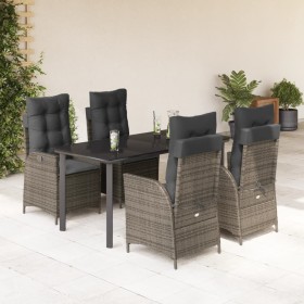 Set comedor de jardín 5 piezas con cojines ratán sintético gris en Conjuntos de jardín | Comprar online en Foru.es