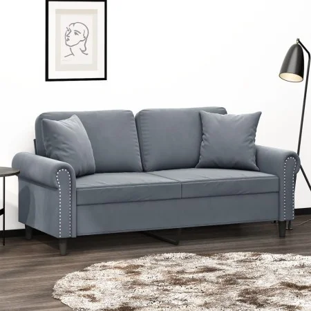 Sofá de 2 plazas con cojines terciopelo gris oscuro 140 cm de , Sofás - Ref: Foro24-3200946, Precio: 235,80 €, Descuento: %