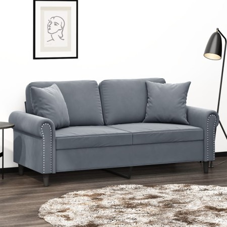 Sofá de 2 plazas con cojines terciopelo gris oscuro 140 cm de , Sofás - Ref: Foro24-3200946, Precio: 239,35 €, Descuento: %