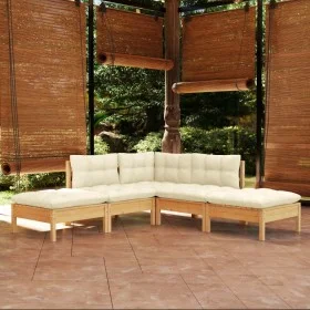 Muebles de jardín 5 piezas cojines madera de pino crema de , Conjuntos de jardín - Ref: Foro24-3096310, Precio: 369,43 €, Des...