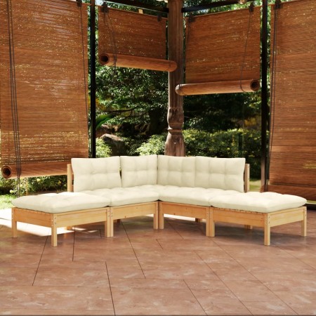 Muebles de jardín 5 piezas cojines madera de pino crema de , Conjuntos de jardín - Ref: Foro24-3096310, Precio: 387,64 €, Des...