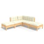 Muebles de jardín 5 piezas cojines madera de pino crema de , Conjuntos de jardín - Ref: Foro24-3096310, Precio: 387,64 €, Des...