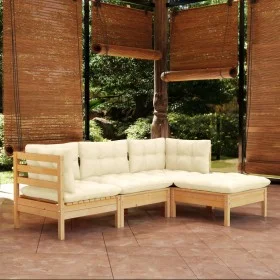 Muebles de jardín 4 piezas con cojines madera de pino crema de , Conjuntos de jardín - Ref: Foro24-3096346, Precio: 351,75 €,...