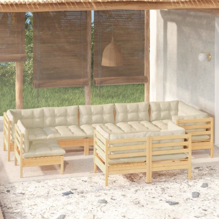 Muebles de jardín 9 pzas y cojines madera maciza de pino crema de , Conjuntos de jardín - Ref: Foro24-3096526, Precio: 789,02...