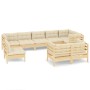 Muebles de jardín 9 pzas y cojines madera maciza de pino crema de , Conjuntos de jardín - Ref: Foro24-3096526, Precio: 789,02...