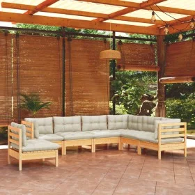 Muebles de jardín 7 pzas y cojines madera maciza de pino crema de , Conjuntos de jardín - Ref: Foro24-3096719, Precio: 536,13...