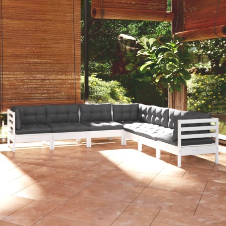 Muebles de jardín 7 pzas y cojines blanco madera maciza de pino de , Conjuntos de jardín - Ref: Foro24-3096792, Precio: 615,6...