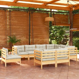Muebles de jardín 9 pzas y cojines madera maciza de pino crema de , Conjuntos de jardín - Ref: Foro24-3096767, Precio: 789,02...