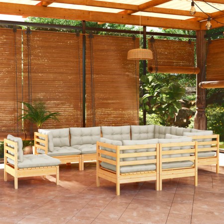 Muebles de jardín 9 pzas y cojines madera maciza de pino crema de , Conjuntos de jardín - Ref: Foro24-3096767, Precio: 789,02...