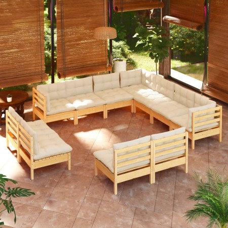 Muebles de jardín 11 pzas y cojines madera maciza de pino crema de , Conjuntos de jardín - Ref: Foro24-3096863, Precio: 908,8...