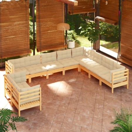 Muebles de jardín 10 pzas y cojines madera maciza de pino crema de , Conjuntos de jardín - Ref: Foro24-3096911, Precio: 877,0...