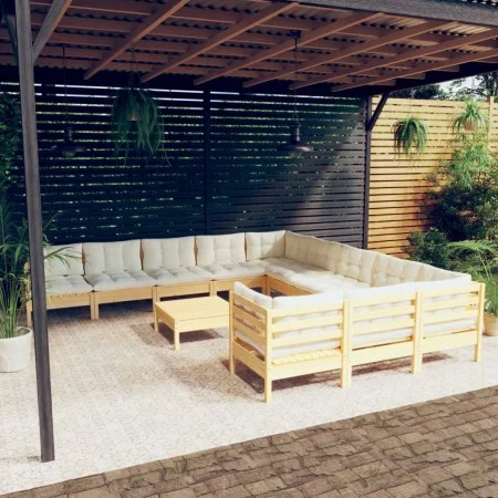 Muebles de jardín 12 piezas y cojines madera de pino crema de , Conjuntos de jardín - Ref: Foro24-3097025, Precio: 933,24 €, ...
