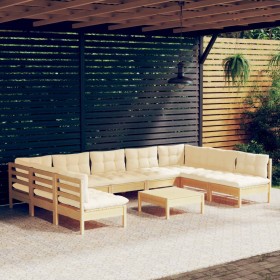 Muebles de jardín 10 pzas y cojines madera maciza de pino crema de , Conjuntos de jardín - Ref: Foro24-3097181, Precio: 836,4...