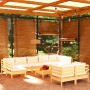 Muebles de jardín 10 pzas y cojines madera maciza de pino crema de , Conjuntos de jardín - Ref: Foro24-3097253, Precio: 855,4...