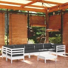 8-piece garden furniture set with white cushions made of pine wood by , Garden sets - Ref: Foro24-3097314, Price: 740,57 €, D...