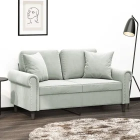 Sofá de 2 plazas con cojines terciopelo gris claro 120 cm de , Sofás - Ref: Foro24-3200935, Precio: 279,98 €, Descuento: %