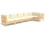 Muebles de jardín 6 pzas y cojines madera maciza de pino crema de , Conjuntos de jardín - Ref: Foro24-3096394, Precio: 539,31...