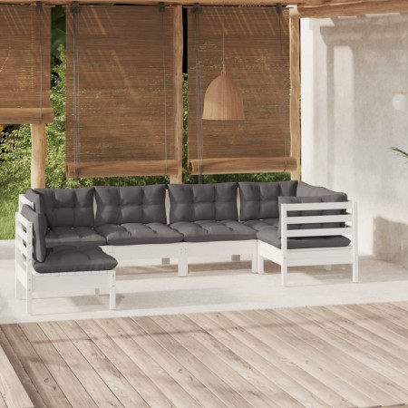 Muebles de jardín 6 pzas con cojines blanco madera de pino de , Conjuntos de jardín - Ref: Foro24-3096419, Precio: 561,28 €, ...