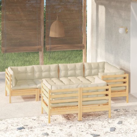 Muebles de jardín 7 pzas y cojines madera maciza de pino crema de , Conjuntos de jardín - Ref: Foro24-3096490, Precio: 596,77...